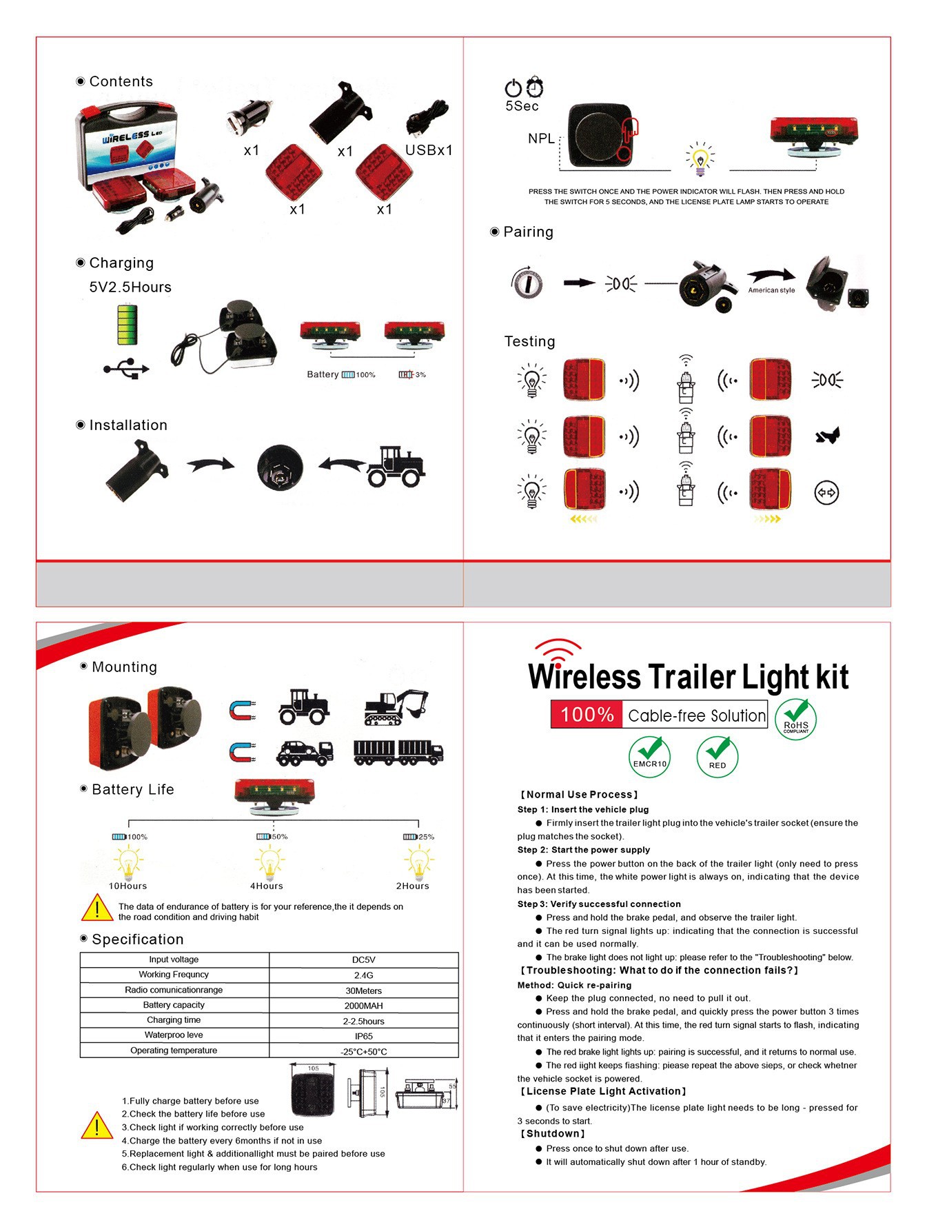 Us Standard 7-Pin New Model Trailer Truck Led Tail Light Side Light Truck Led Warning Light Cigarette Lighter Car Tail Light