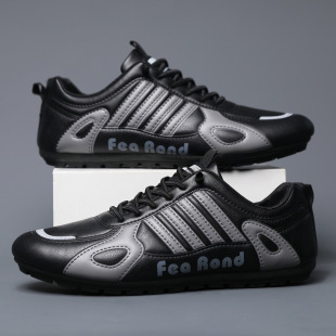 New Spring & Fall Beanie Shoes, Mid-Heeled Flats, Slip-On Lazy Small Leather Shoes, Comfortable, Lightweight and Breathable Men's Forrest Gump Shoes