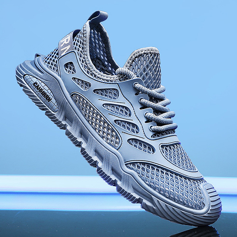 Primavera y verano 2025 para hombre nuevo estilo de malla fina correa elástica para pies tendencia deportiva boca baja todo fósforo zapatos casuales para hombre