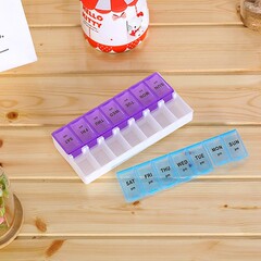 週間用中国語・英語二重列14グリッド分類薬箱、1週間用薬箱、プラスチック製ヘルスケアボックス、収納ボックス、携帯用