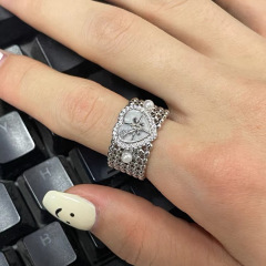 爱心宽版简约珍珠六芒星个性开口可调节食指戒指女高级感设计戒指