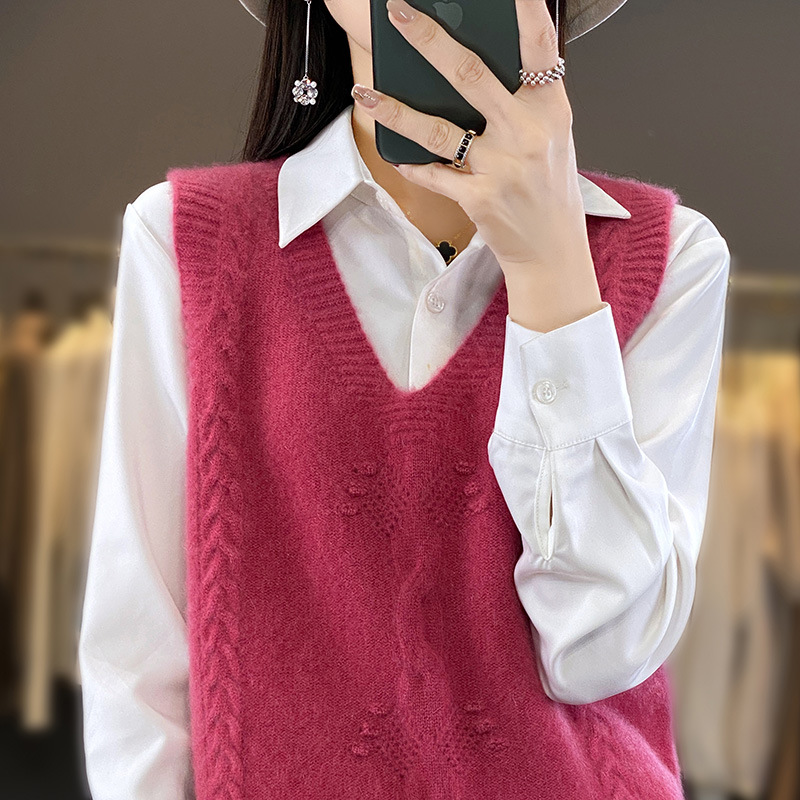 Andy terciopelo cuello en V suéter Chaleco de las mujeres de otoño e invierno de moda todo fósforo sin mangas chaleco pesado jacquard bottoming chaleco image 10