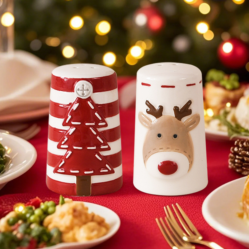 新しいクリスマスセラミックソルトアンドペッパーシェイカーサンタクローストナカイセラミックソルトアンドペッパーシェイカーキッチンアーティファクト|undefined