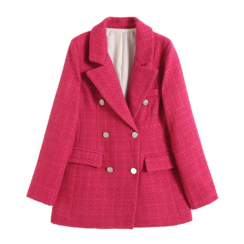 2024 Nuovo stile americano abbigliamento femminile 4 colori strutturato doppiopetto giacca da abito di media lunghezza per le donne K2_voghion.com