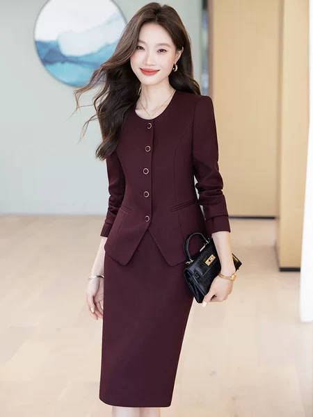 Rose Red Suit Set for Women, Spring and Autumn 2026 New Short Style Professional Attire, Elegant Goddess Style Beauty Salon Work Uniform