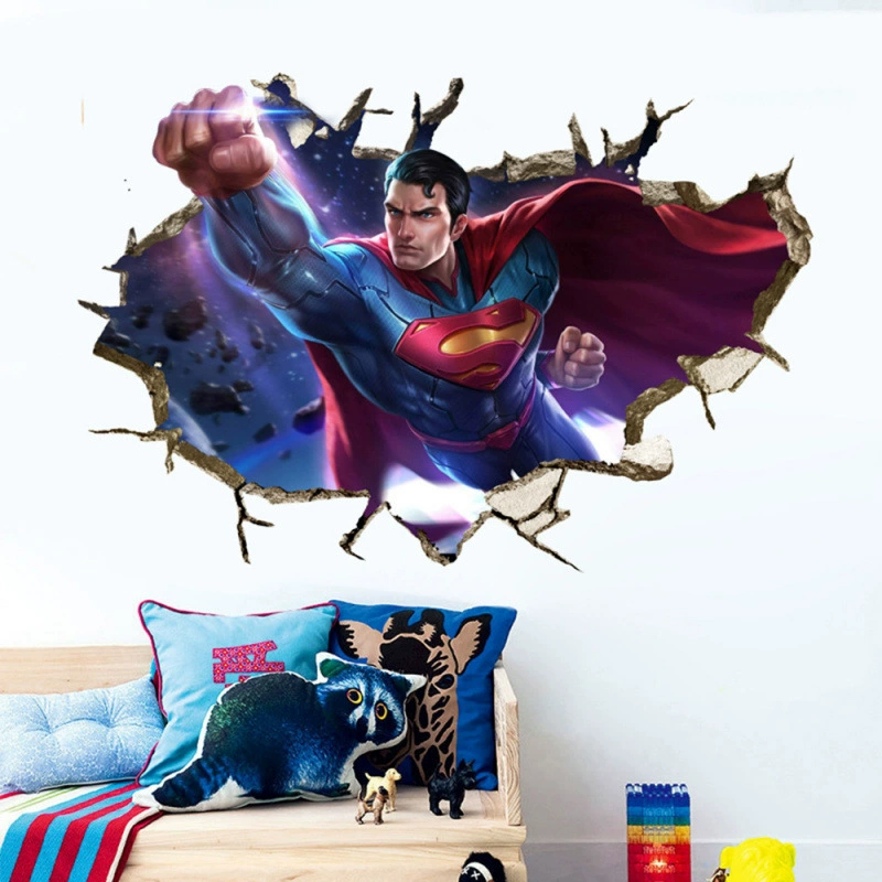 Трансграничная внешняя торговля стерео сквозь стену Супермен Лига справедливости наклейки на стену наклейки для гостиной декоративные фоновые стикеры для оптовых продаж