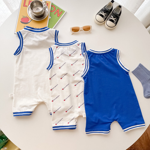 Instagram influencer basketball hoodie summer new soccer crawler suit one-piece suit for boys and girls babies hoodie backless diaper cover