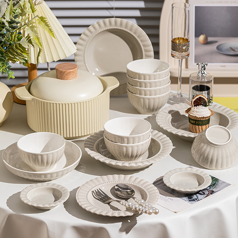 Light Luxury High-value Ceramic Tableware suit Household Good-looking Dishes and Dish suit Gray Dishes and Dish Utensils Complete Set