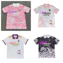 新款皇家马德里Hello Kitty粉白龙纹球衣短袖成人潮流足球服