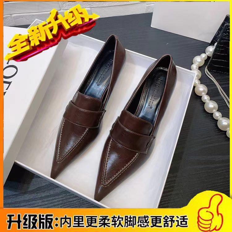 欧美风职场高跟鞋2025春秋细跟深口尖头单鞋气质中跟通勤职业女鞋|undefined