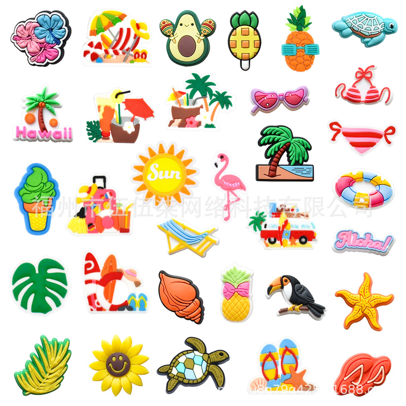 Cross-border Summer Party Series Hole Shoes Shoes Flower Shoes Diy Shoe Accessories Accessories Accessories PVC Soft Rubber Shoe Buckle Beach