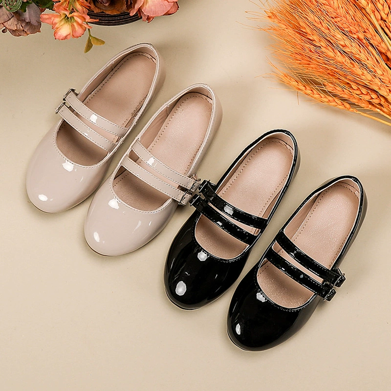 Кожаные туфли для девочек детские корейские туфли ретро плоская подошвы от 2025 года новые французские девичьи одиночные туфли