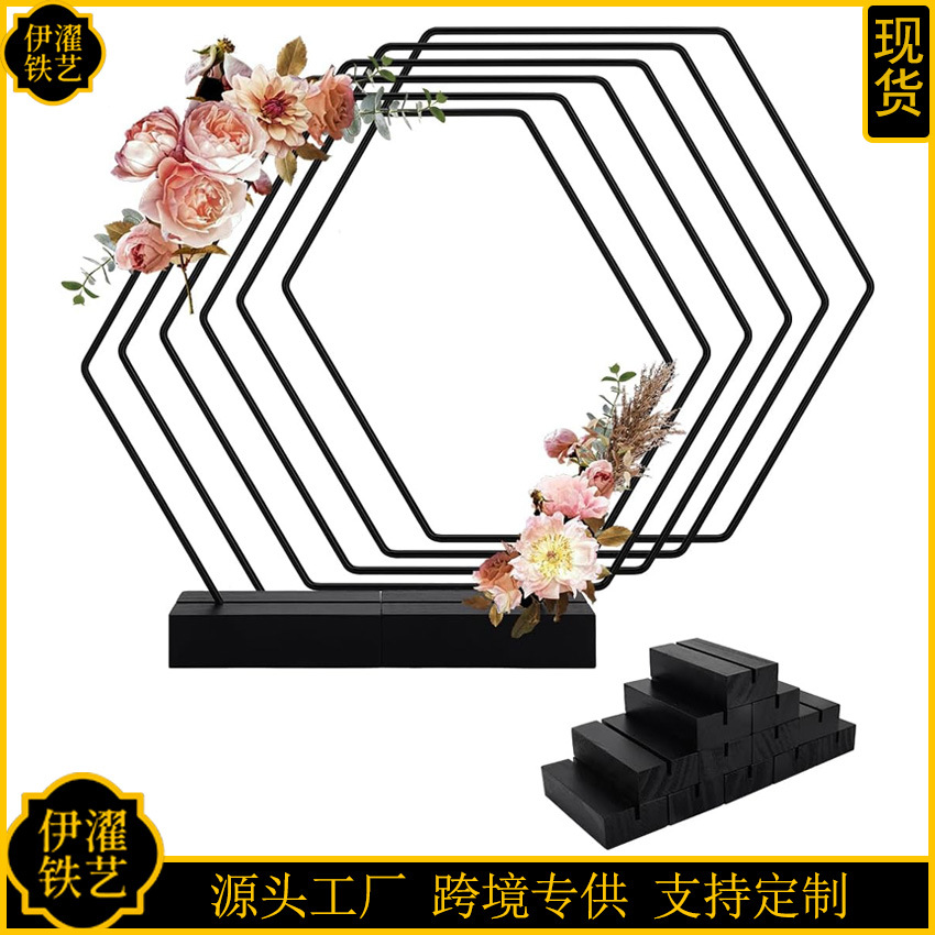 六角形金属花环带黑色木支架12inch圣诞花环黑色金属环和捕梦网