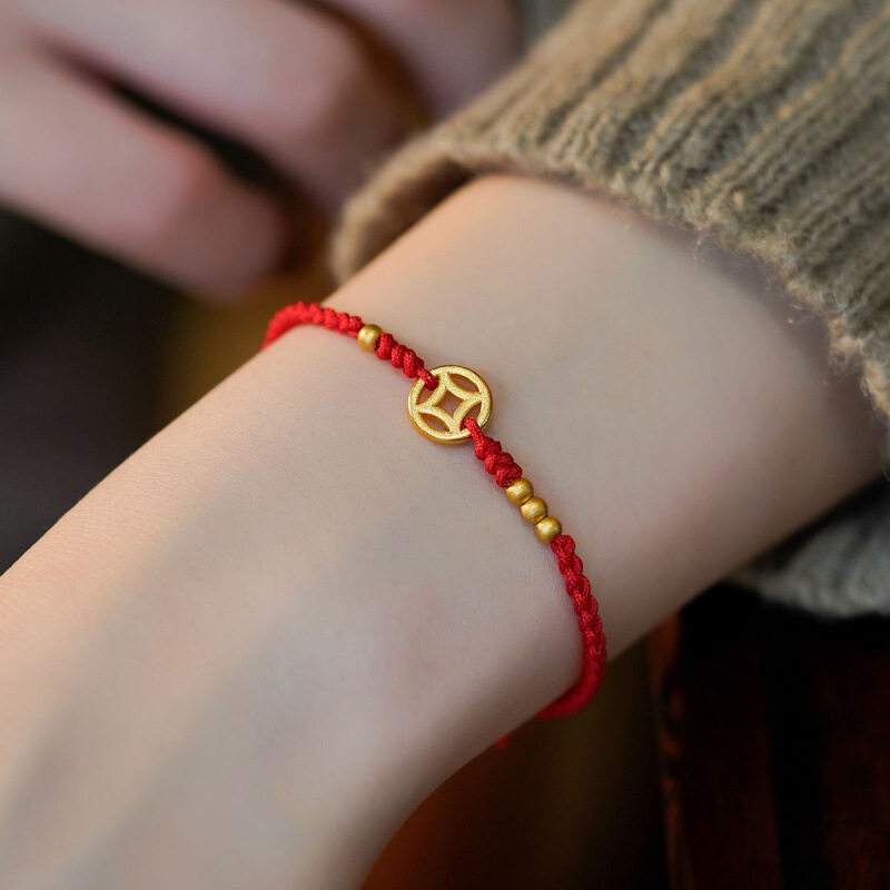 【Wealth from All Directions】Copper Coin Braided Red String Bracelet for Students and Couples, Good Luck and Safety Bracelet for the Year of the Zodiac, Versatile