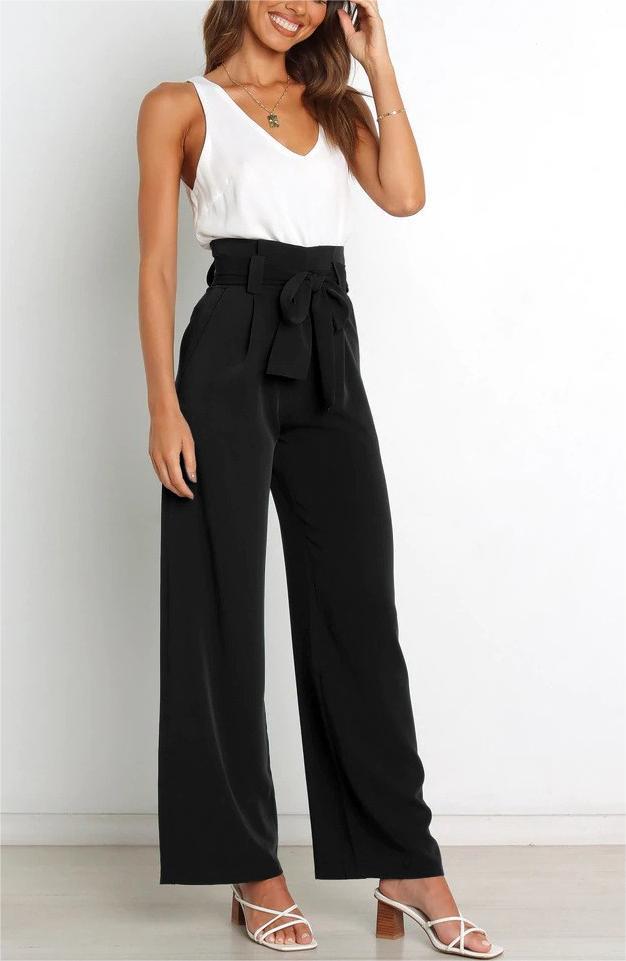 315g Weight Full Length Pants Length Polyester Fabric Type High Waist Waist Line Straight Pants Pants Type Micro-Elastic Elasticity Holiday Occasion Regular Fit Fit Type Solid Color Pattern Summer, Spring Season Women'S Gender Bowknot Design Simple Style, Streetwear Style Women's Holiday Simple Style Streetwear Solid Color Full Length Bowknot Straight Pants 无