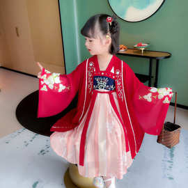 新女童汉服开衫两件套中国风女宝宝甜美襦裙女孩套装古装一件代发