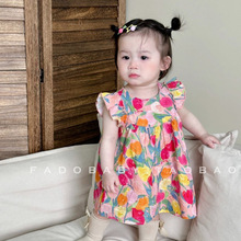 女宝宝连衣裙夏装碎花婴儿纯棉裙子飞袖夏季2025款女童薄款字裙
