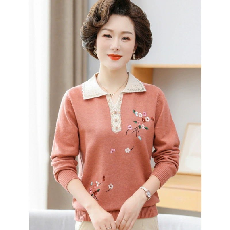 Молодая мама весенняя новая расшитая футболка с лацканом