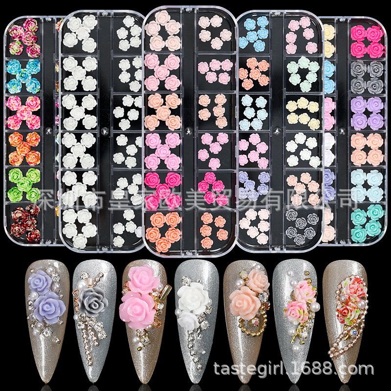 Artificial Flower Nail Art Jewelry Three-dimensional Rose Rose Flower Large Capacity Boxed Nail All-match Decorations