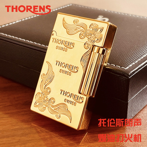 The brand originates from Switzerland THORENS Torrance kerosene lighter personalized brass carved grinding wheel steel tone