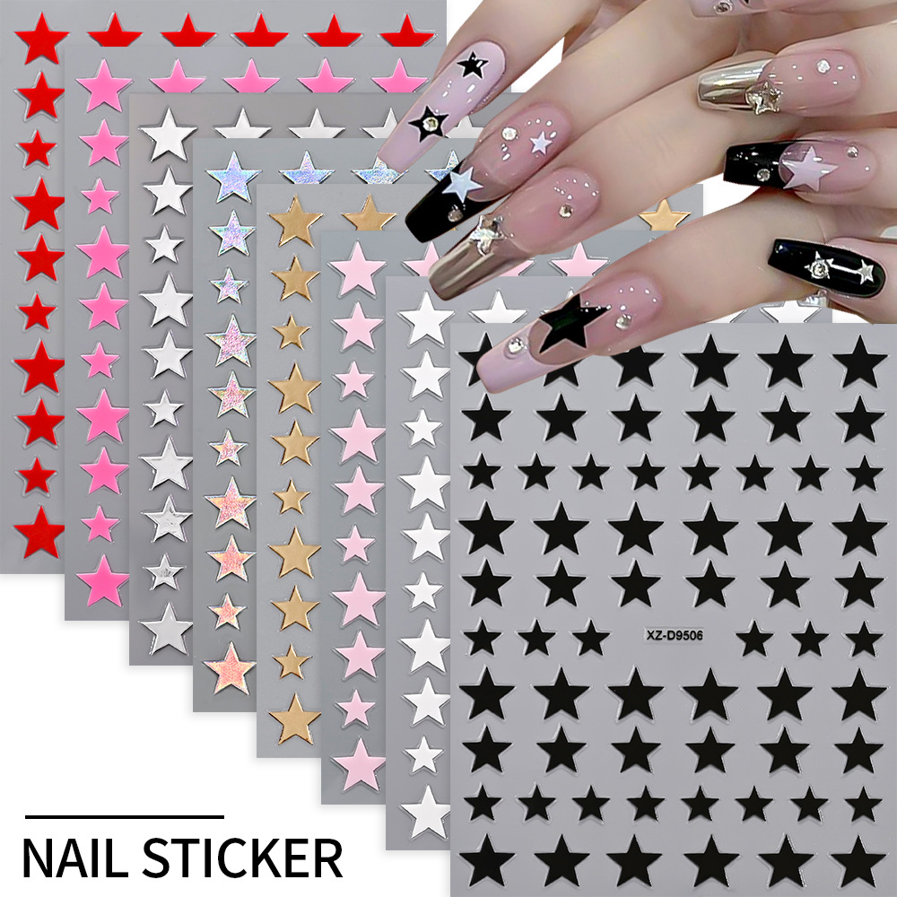 8-Color Five-Pointed Star Adhesive Nail Stickers, Elegant Nude Pink, Sweet and Cool Pink Nail Patches, Wearable Nail Accessories Stickers