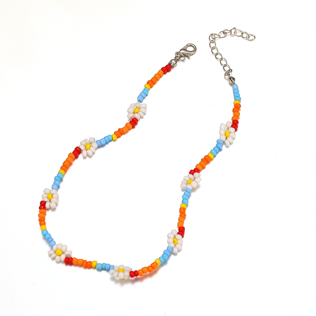 simple colorful woven handmade flower bead necklace