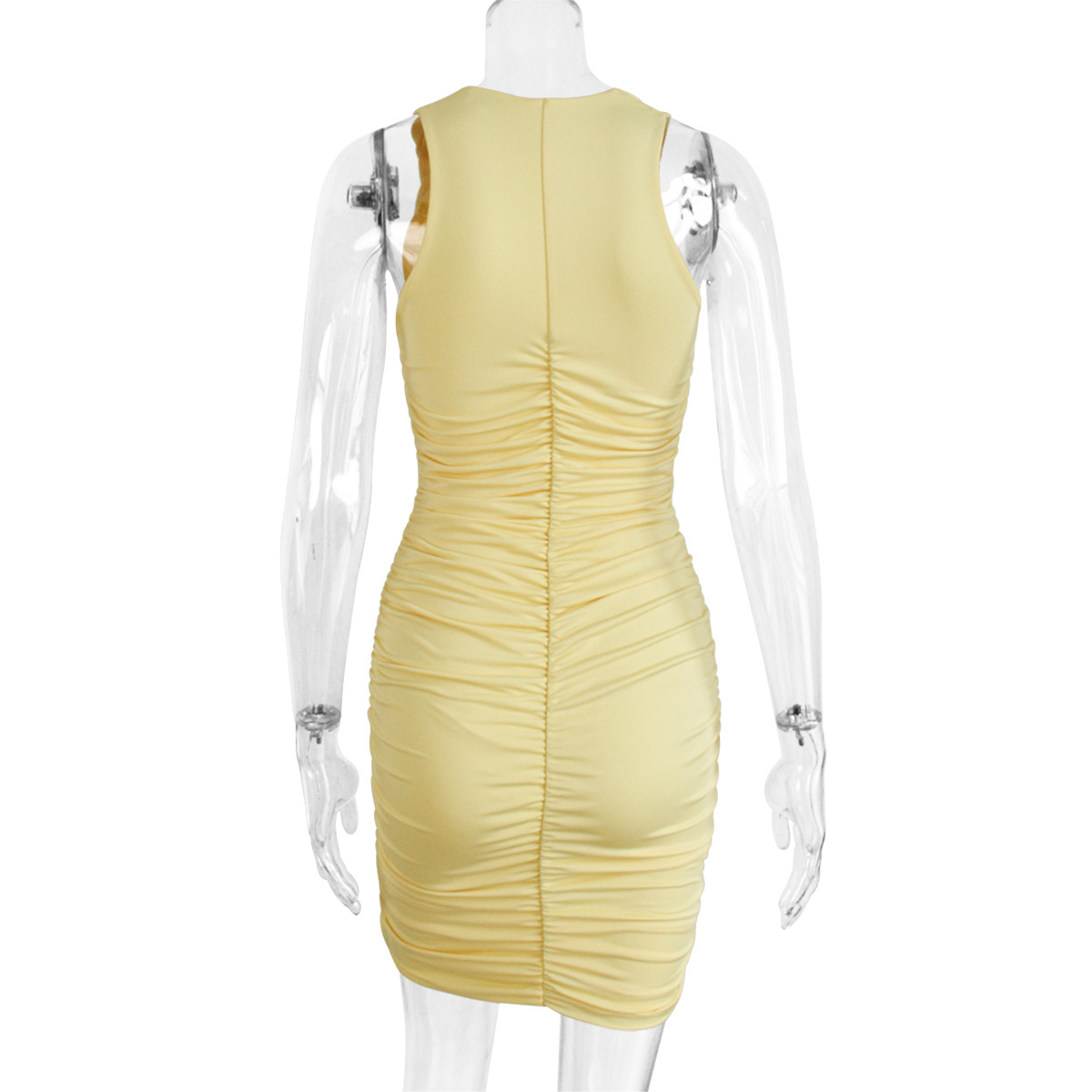 Robe ChicShe sans manches froncée, style européen et américain, moulante, décolletée, manches mi-longues et courtes._voghion.com