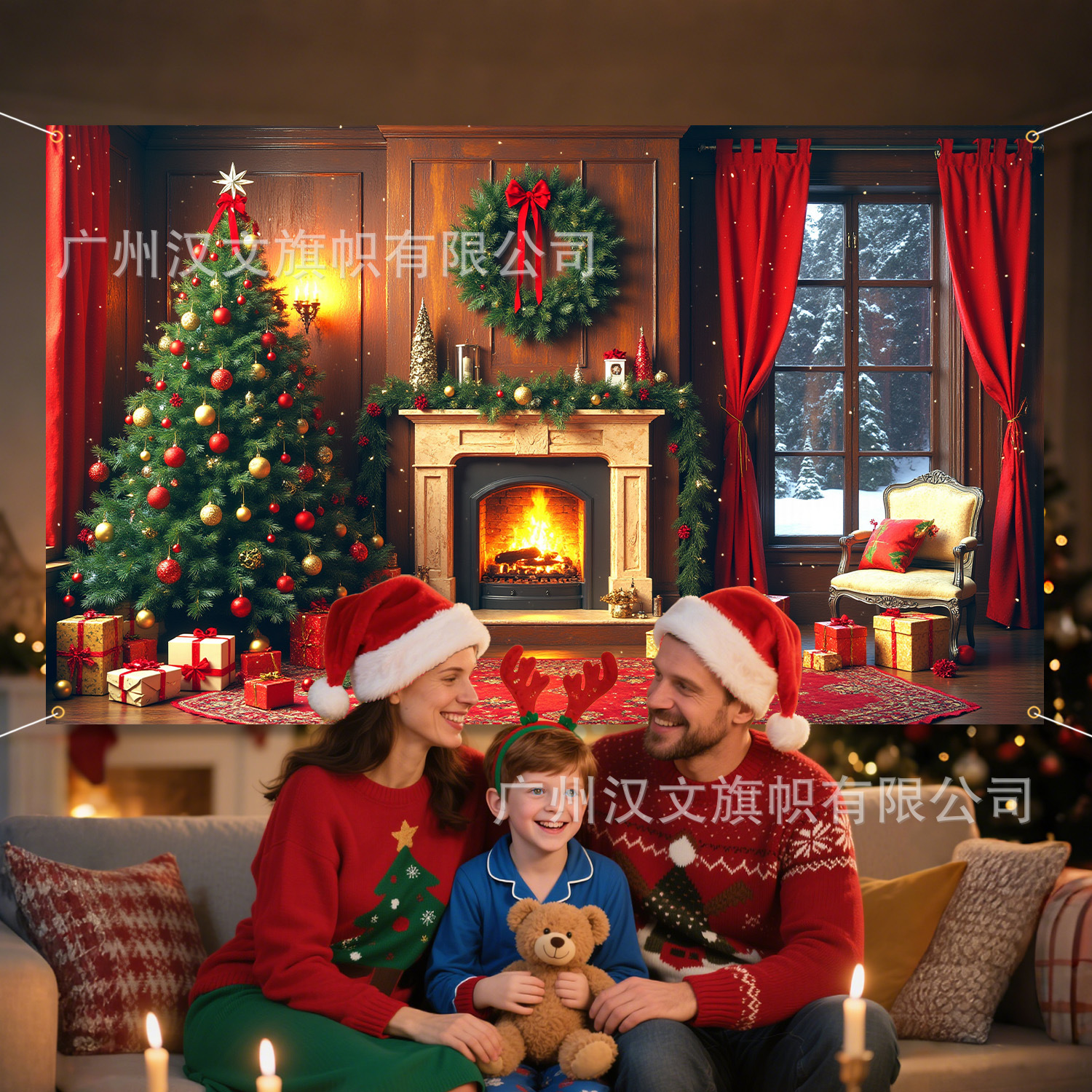 Cross-border new Santa Claus snowman background cloth banner home decoration holiday party atmosphere decoration supplies 2