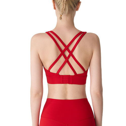 New Lulu Cross Back Sports Bra for Women, Seamless Hook-and-Bar Adjustable Shockproof Quick-Dry Backless Bra for Yoga