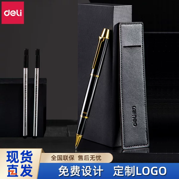 Deli S158 Ball Pen 0.5mm Bullet Sign Pen Metal Black Gel Pen Business Writing Tool