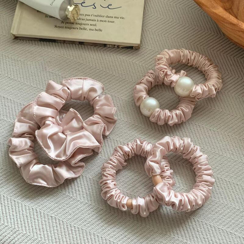 Korean Internet Celebrity New Style Pearl Solid Color Scrunchie Hair Tie Forest Style Cute Girl Hair Rope Boutique Hair Accessory