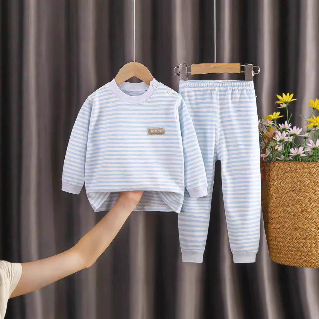 뼈없는 컬러 코튼 겨울 가을 옷, 긴 내복, 속옷, 면 가정복, 잠옷, 남아 및 여아, 아동복, 베이비 스트라이프