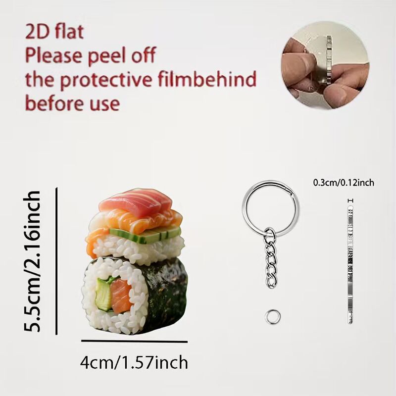 Cross-Border Popular Fashion Acrylic 2D Flat Interesting Sushi Keychain Bag Car Decoration Car Keychain