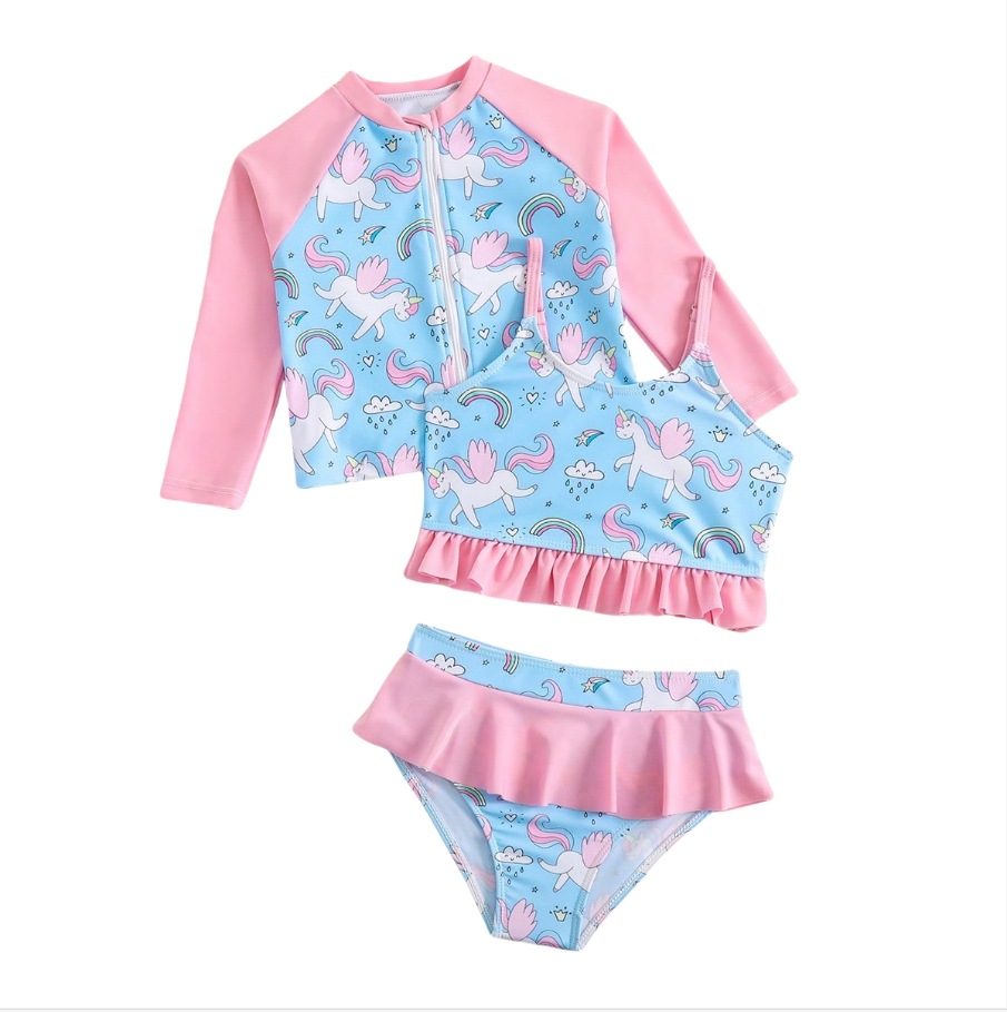 New Children's Three-piece Swimwear AliExpress European and American Foreign Trade Printed Sunscreen Children's Swimwear Girls' Swimwear