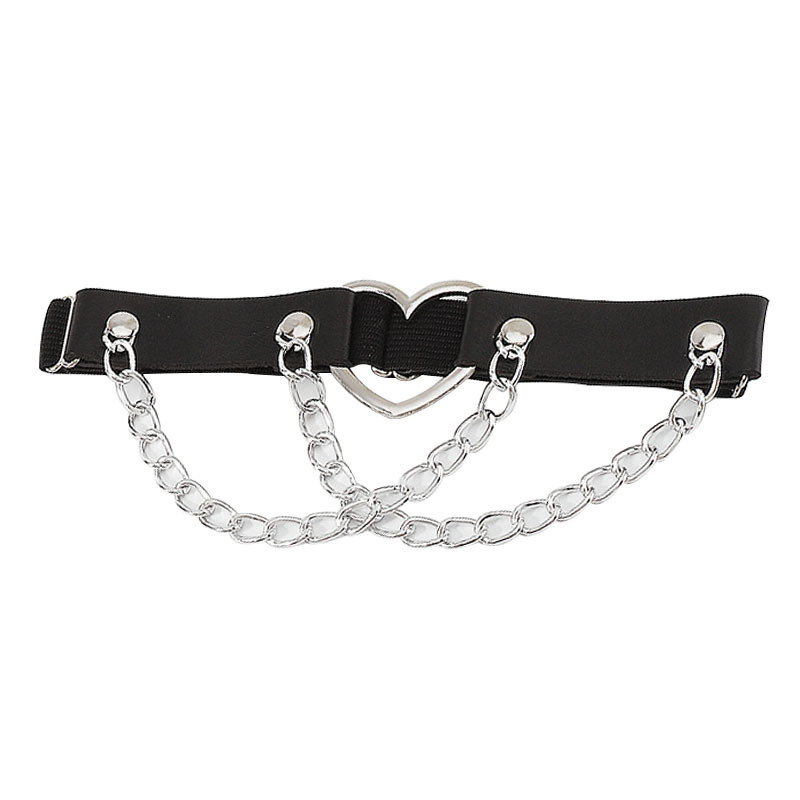 Harajuku Gothic punk style peach heart love rivet pointed leather thigh ring personality chain elastic garter