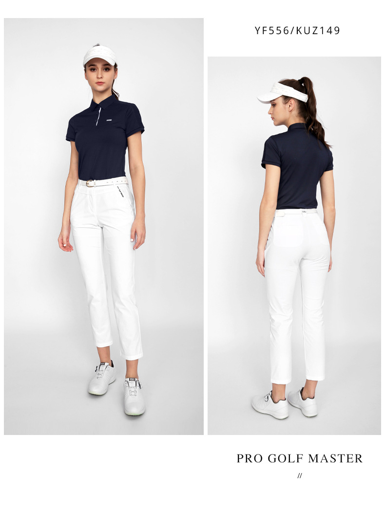 Áo thun ngắn tay golf nữ giảm béo, chất liệu thoáng khí nhanh khô — YF556-Áo màu hồng, YF556-Áo màu trắng, YF556-Áo màu xanh nước biển, KUZ149-Quần màu xanh nước biển chi tiết 11