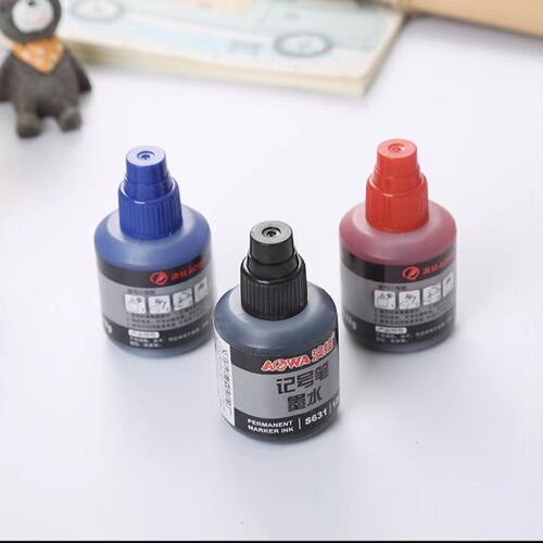500 ml marker pen ink refills, fast-drying, oil-based, large-tip pens, black, red, blue ink.