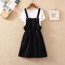 小个子显高套装2024夏韩系少女穿搭甜美清新洋气背带裙两件套