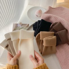 Cashmere snow socks for women mid-calf autumn and winter thick long vertical strips plus velvet confinement socks warm floor socks