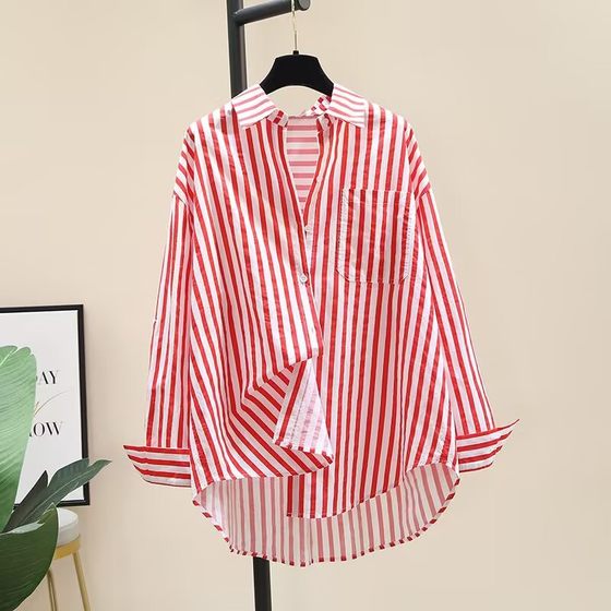 Pure Cotton Printed Striped Shirt Women's 2025 Spring New Arrival Fashionable Loose All-Match Long Sleeve Cardigan Shirt Women's Inner Shirt