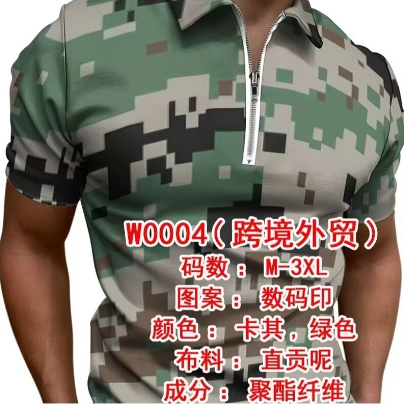 Factory direct supply 2025 Europe and the United States foreign trade cross-border summer fashion 3d digital printing lapel zipper men's Polo shirt