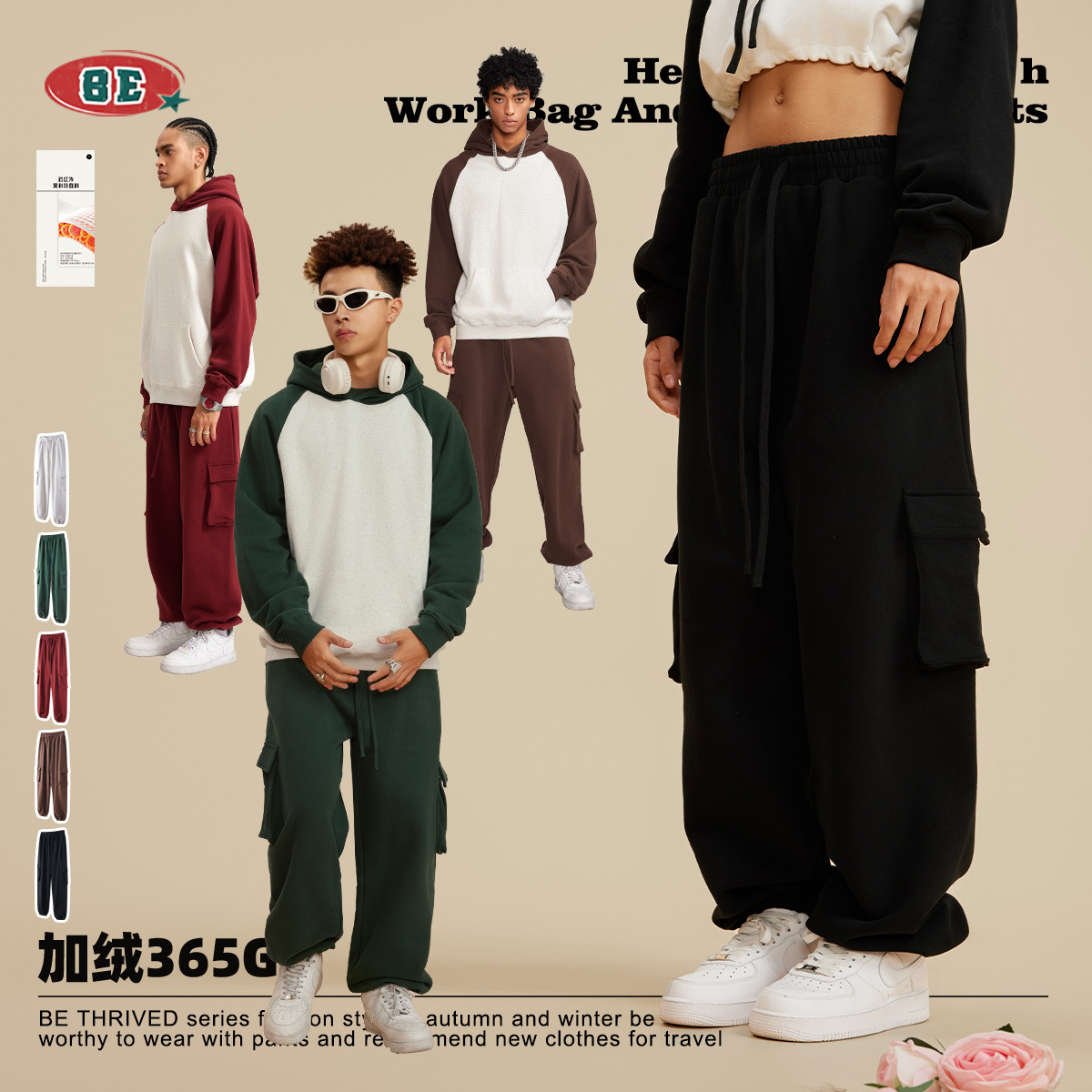 BE Ropa de Hombre 2025 Otoño e Invierno Marca de Moda Ropa de Hombre al por Mayor Overoles de Hombre Pantalones Deportivos Casuales Sueltos de Terciopelo con Amarre en las Piernas. image 3