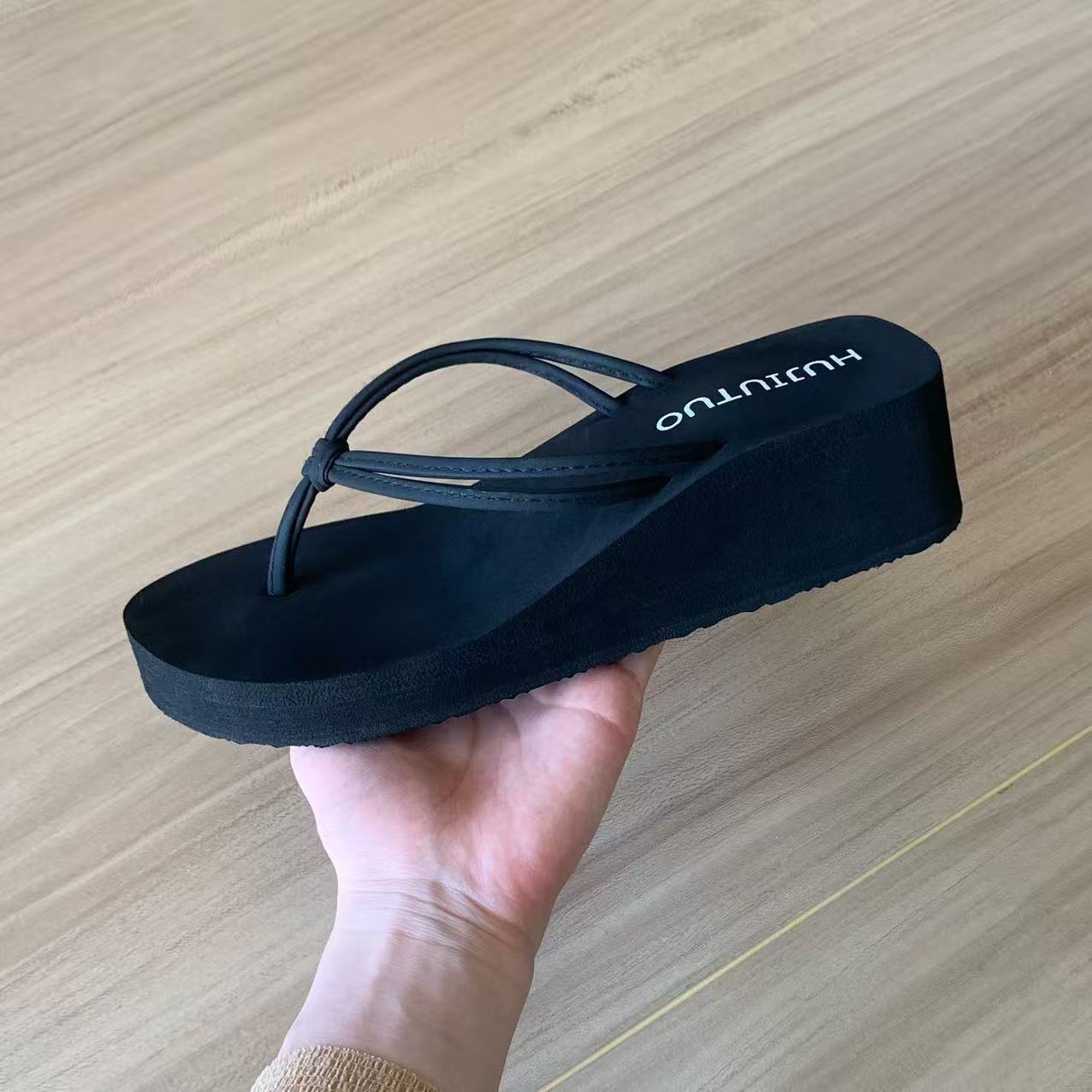 Women's Flip-Flops 5cm Simple Outdoor Wear New Style Mid-High Heel Platform Summer Sandals Thick-Soled Height-Increasing Summer Slippers