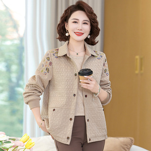 Mother's Spring Short Casual Coat Laps Small Fashionable Embroidered Jacket for Middle-aged and Elderly Women's Top