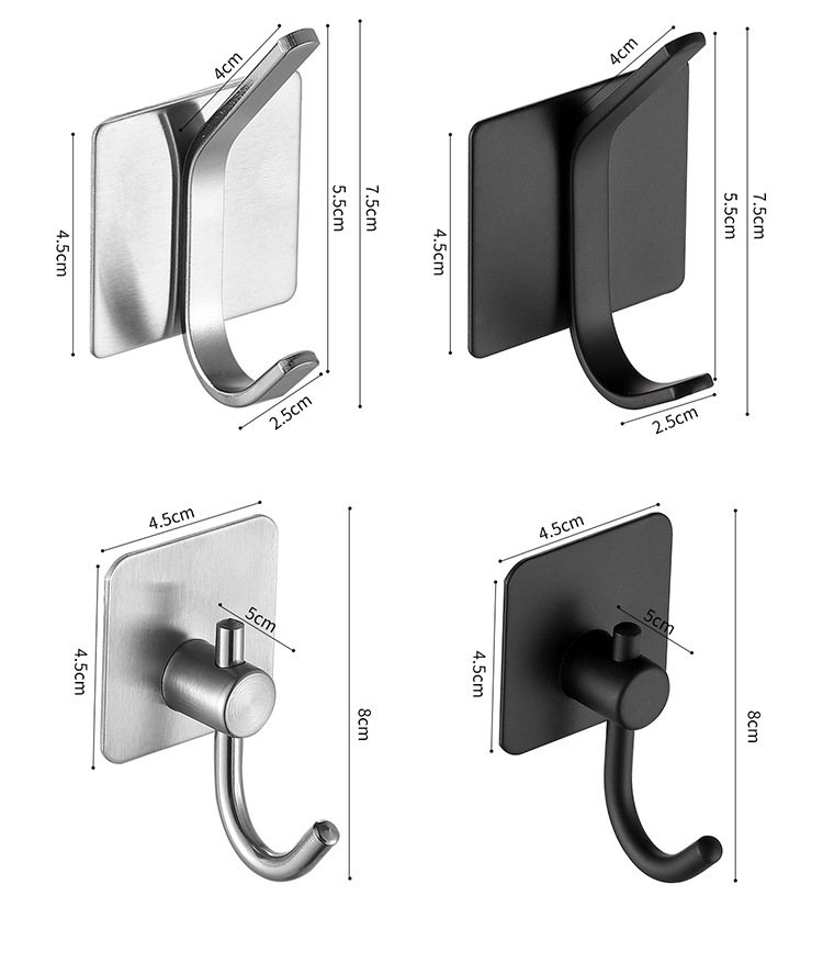 挂钩304不锈钢挂勾免打孔金属挂钩强力无痕门后挂衣钩子自粘粘钩详情6
