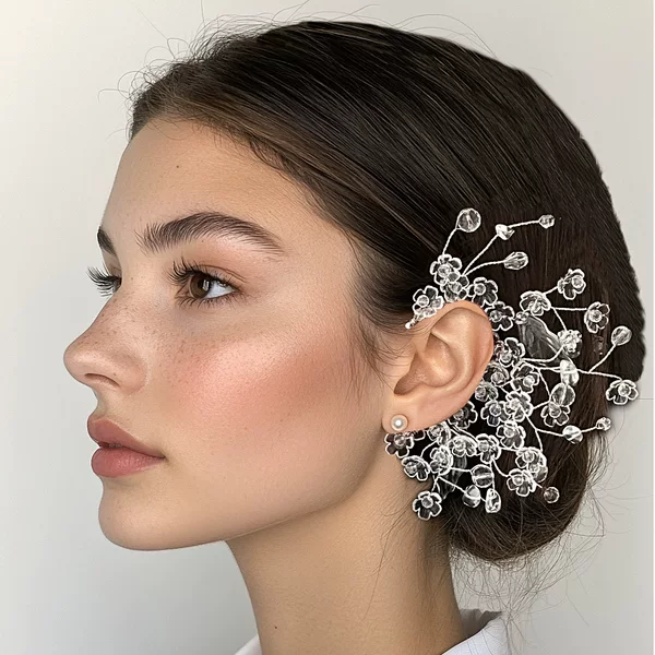 Original Design Ear Jewelry Acrylic Flower Glass Irregular Crystal Ear Hook Bride Portrait Ear Hook Ear Bone Clip