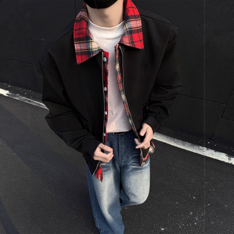 老钱风假两件外套男2025春秋新款拼接撞色宽松cleanfit飞行服夹克|undefined