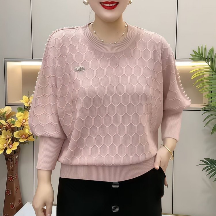 一件代发千绒纱原版，宽松舒适2025秋季新款时尚圆领长袖针织衫女|undefined