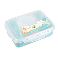 悠悅學生分隔四格飯盒學校塑料微波午餐盒便當盒餐盒帶勺子湯盒