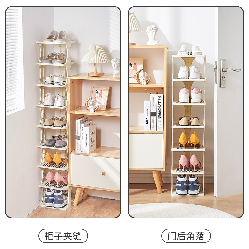Zapatero simple ahorro de espacio pequeño pasillo de capas estrechas Zapatero puerta de casa hueco de múltiples capas Oficina dormitorio zapato gabinete image 5